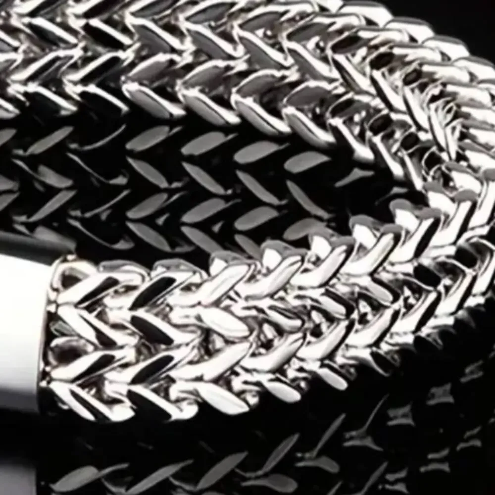 Mens Titanium Steel Stainless Double-layer Snake Bone Bracelet 8 in - Picture 5 of 5
